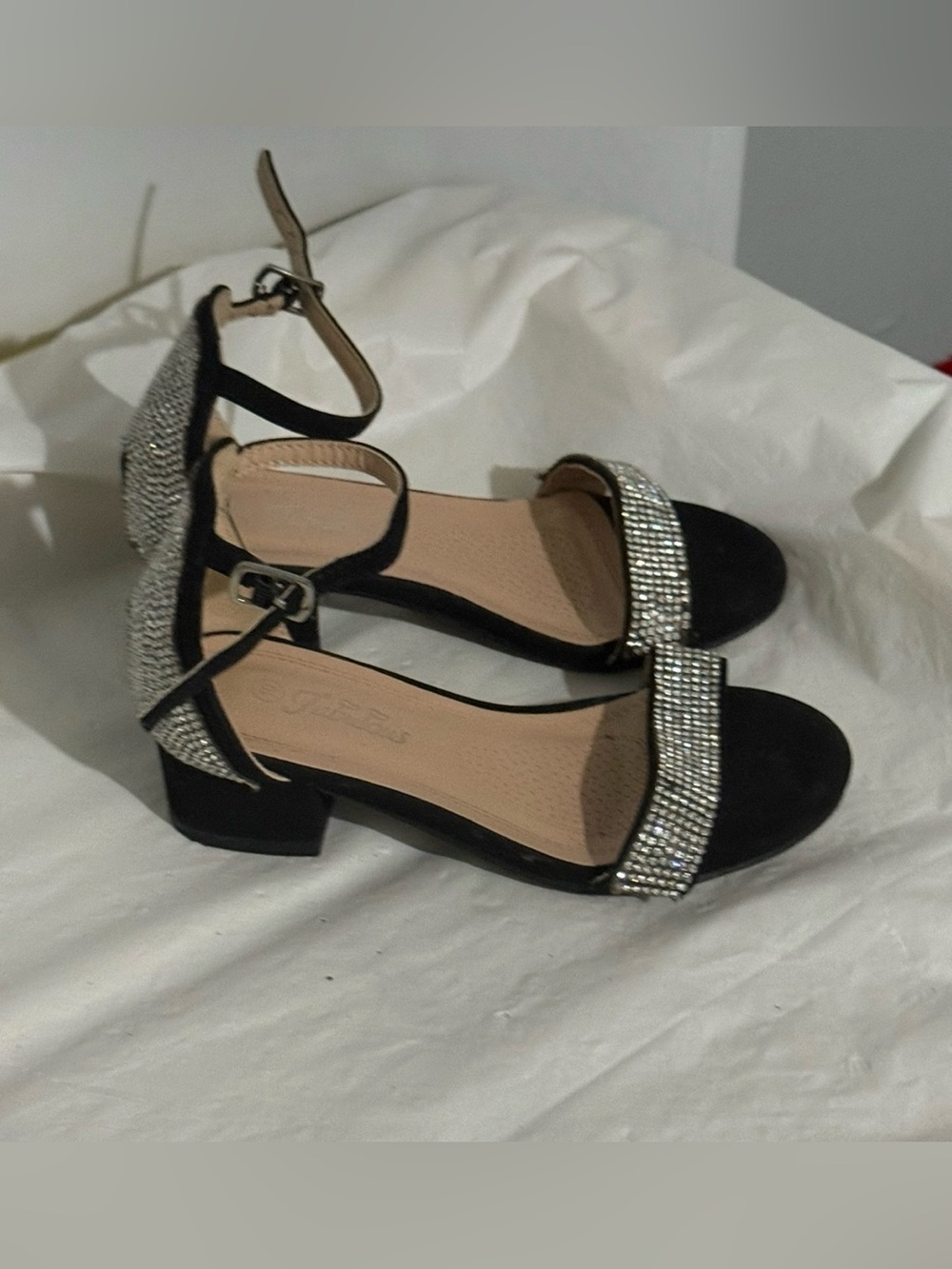 Fabulous rhinestone embellished low block heels girls size 10C